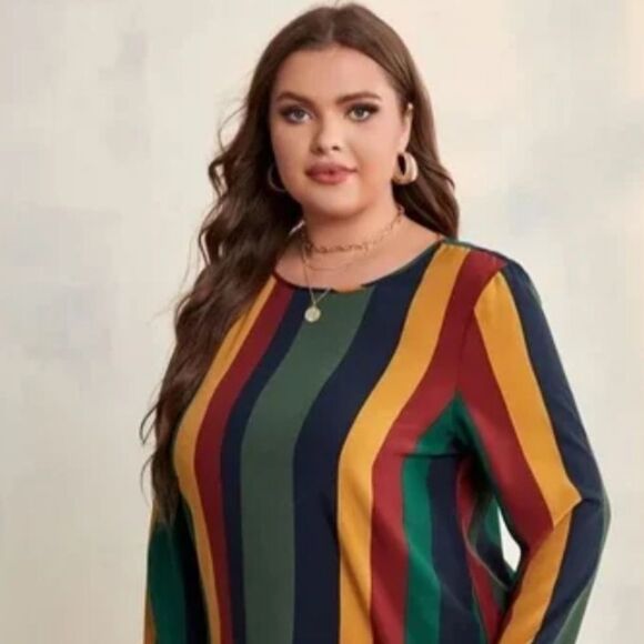 Take 50% OFF- SHEIN Colorblock Stripped Blouse, Size-XL - Picture 1 of 7